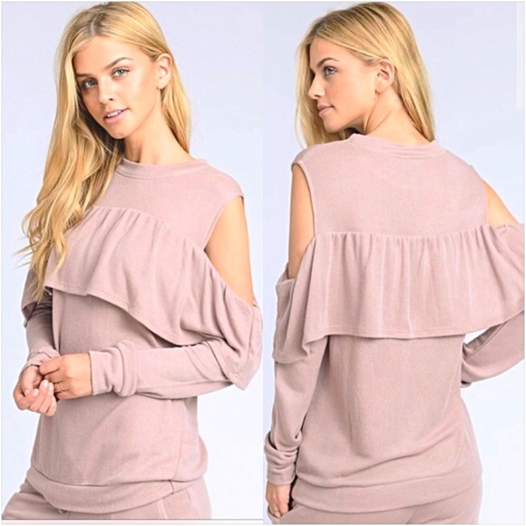 Tops - So Pretty Ruffle Cold Shoulder Top Small